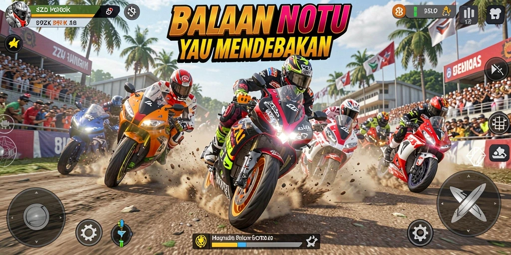 Tampilan gameplay menakjubkan di 8ZK saat balapan motor.