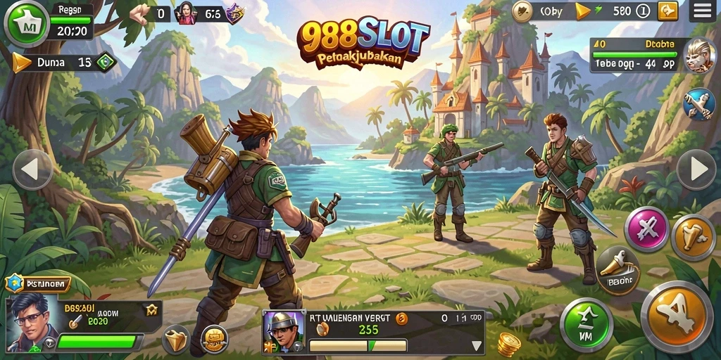 Tampilan gameplay 988SLOT yang menampilkan petualangan di dunia terbuka.