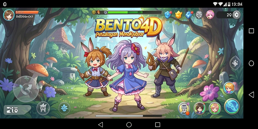 Tampilan gameplay BENTO4D yang penuh warna dan karakter anime.