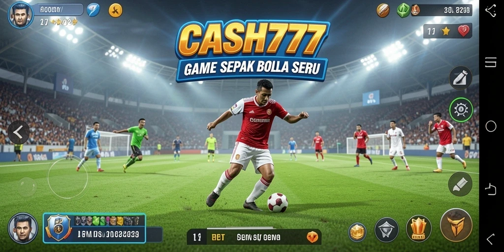 Tampilan gameplay CASH777 yang menarik dengan aksi sepak bola intens.