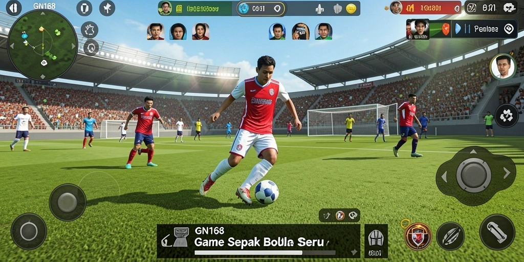 Tangkapan layar gameplay GN168 menampilkan aksi sepak bola yang mendebarkan.
