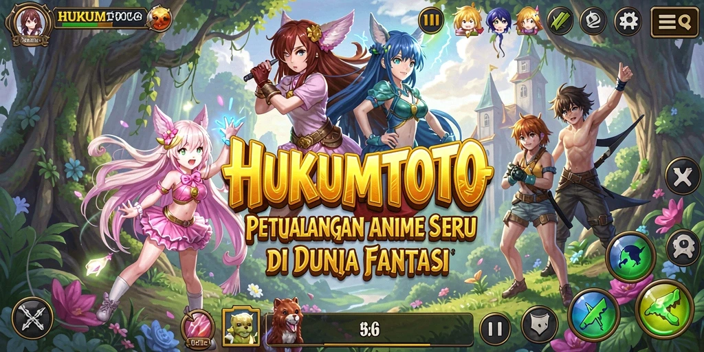 Screenshot HUKUMTOTO menampilkan pertempuran seru dengan grafis anime.