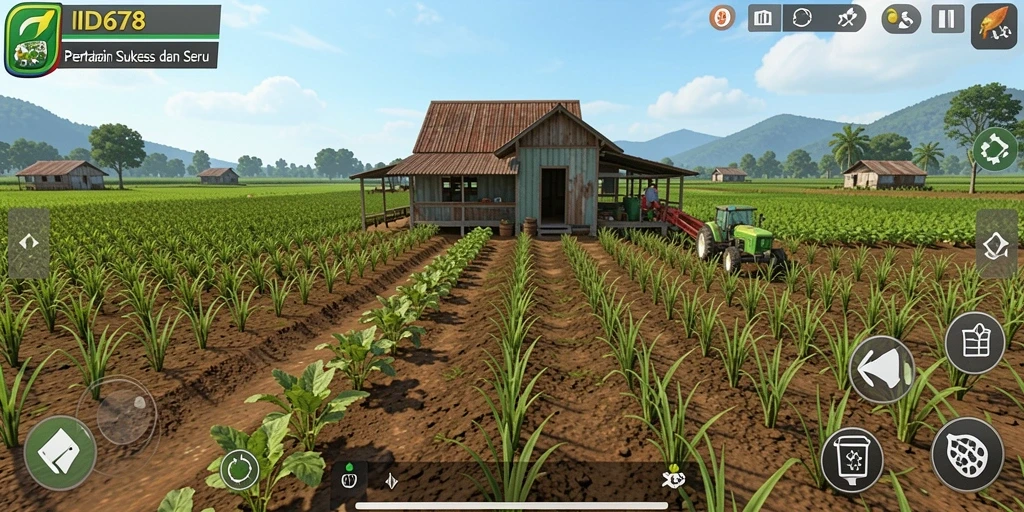 Tampilan gameplay ID678 yang menampilkan aktivitas bertani yang menyenangkan.