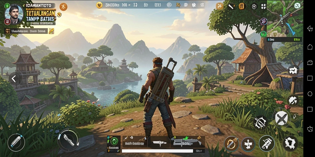 Screenshot menunjukkan karakter menjelajahi hutan rimbun di IDAMANTOTO.