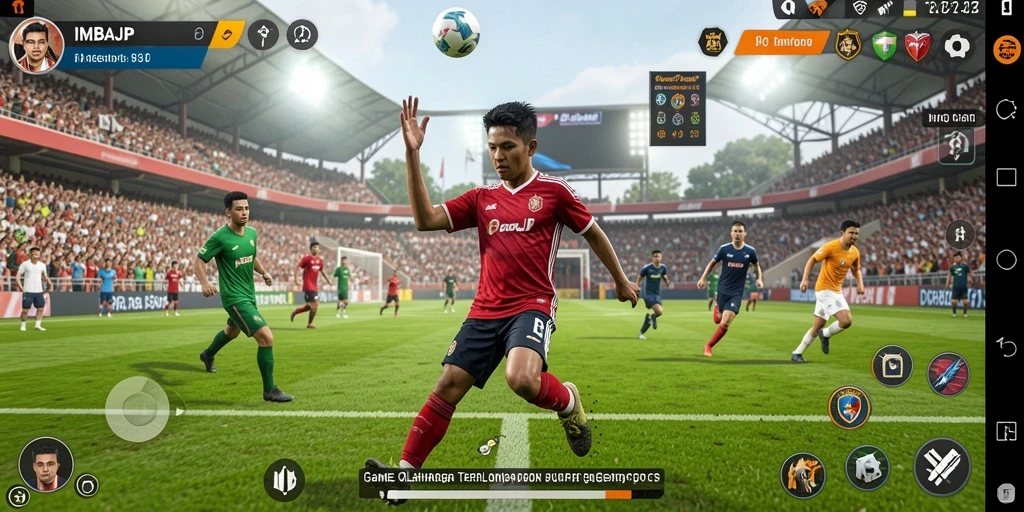 Screenshot utama IMBAJP menampilkan aksi olahraga seru dalam gameplay.