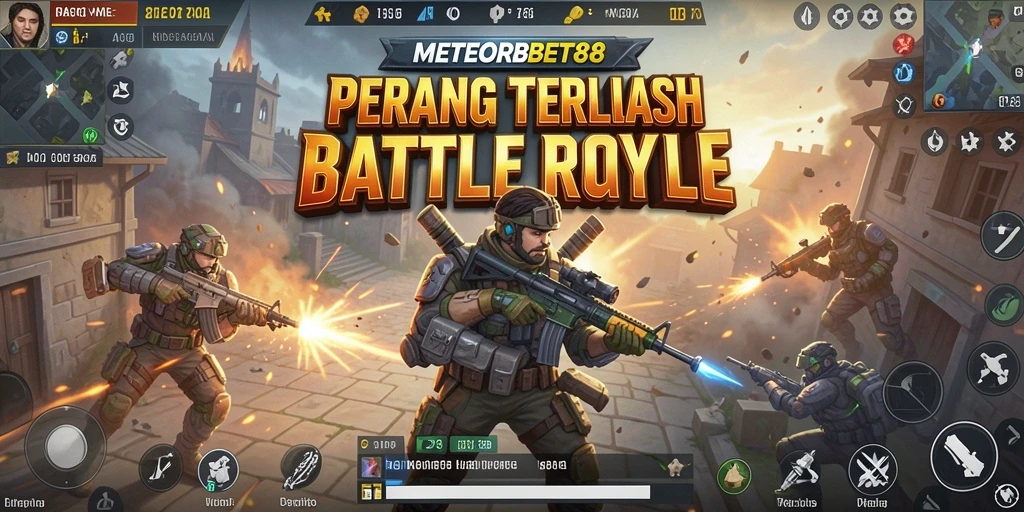 Screenshot gameplay METEORBET88 menunjukkan aksi pertempuran yang intens.