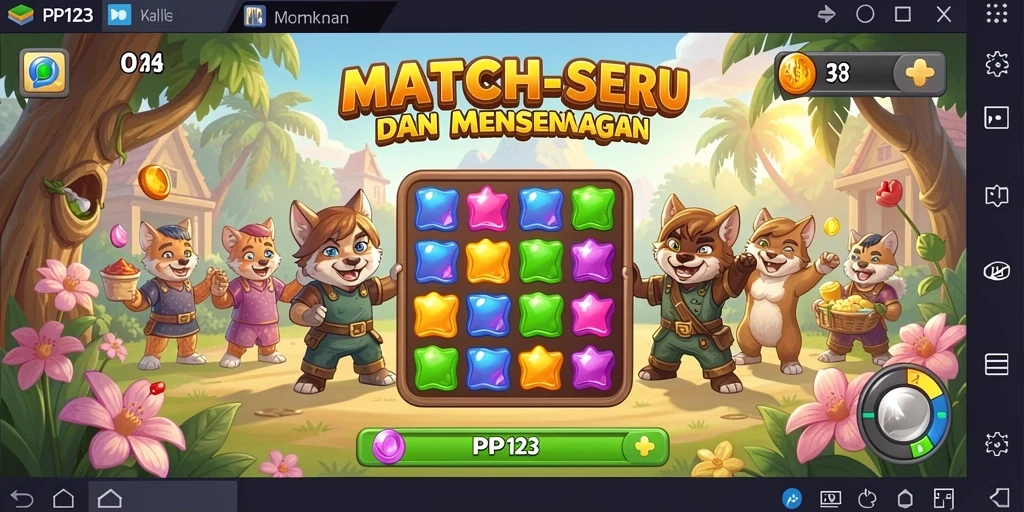 Screenshot menunjukkan gameplay seru dalam PP123, permainan Match-3 yang menantang.