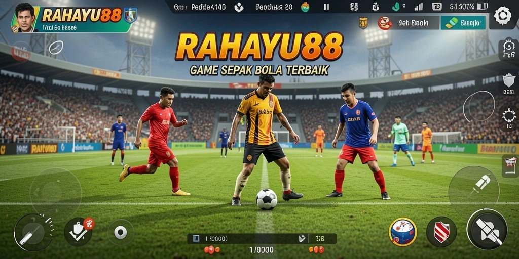 Screenshot RAHAYU88 menunjukkan gameplay seru sepak bola.