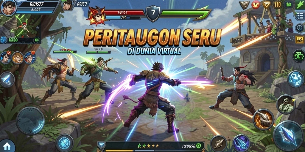 Tampilan dinamis dari gameplay bertarung RICIS77 yang menarik.