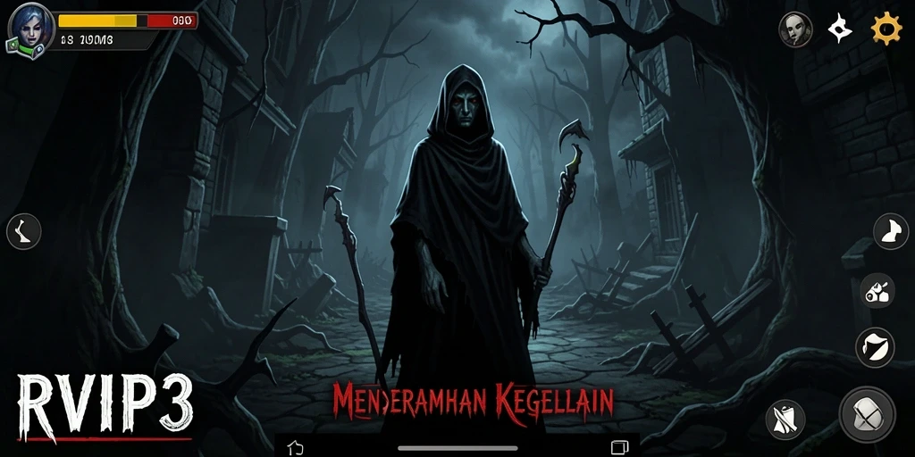 Tampilan menyeramkan gameplay RVIP3 saat menjelajahi kegelapan.