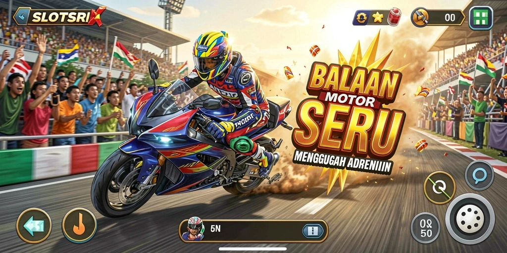 Gameplay SLOTSRI yang menegangkan dengan balapan motor seru.