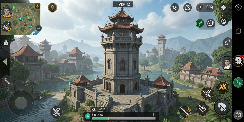 Screenshot V89 menampilkan serangan musuh dan strategi menara yang dinamis.